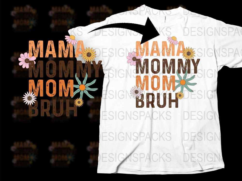 Funny Mom T-Shirt, Mama Mommy Mom Bruh Quote, Floral Graphic Tee, Mother's Day Gift, Casual Women's Fashion Shirt, Unique Typography Design