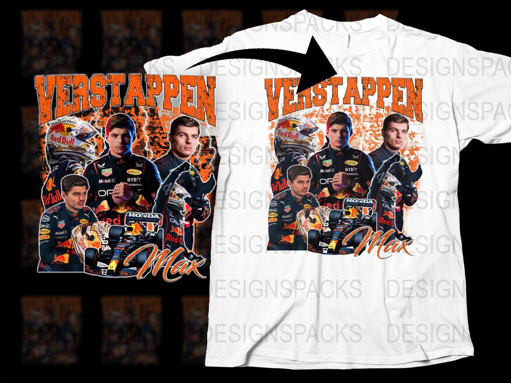 Max Verstappen Red Bull Racing F1 Collage T-Shirt, Formula One Merch, Motorsport Fan Gift, Multiple Images, White Tee