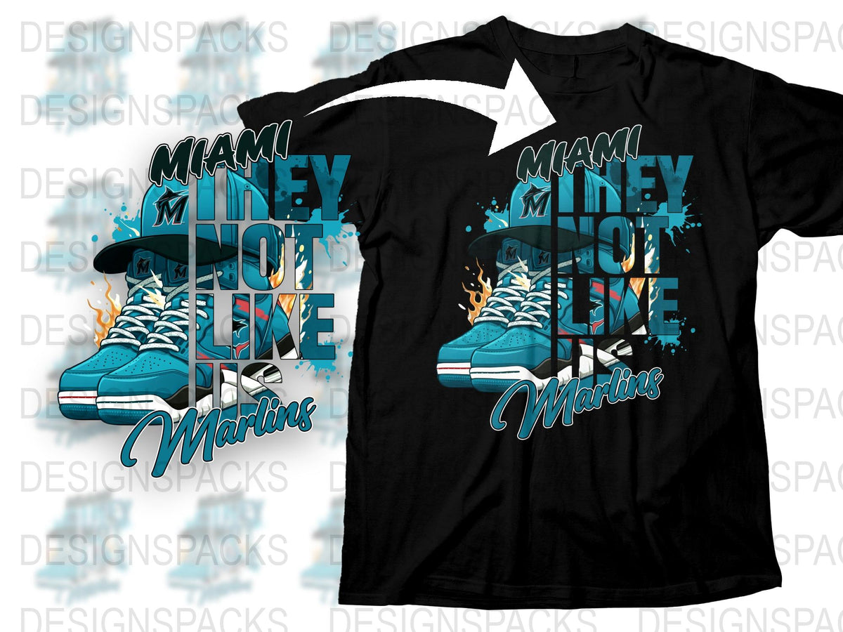 Miami Money Line Marlins T-Shirt, Urban Streetwear Graphic Tee, Blue Sneaker Design, Stylish Casual Apparel