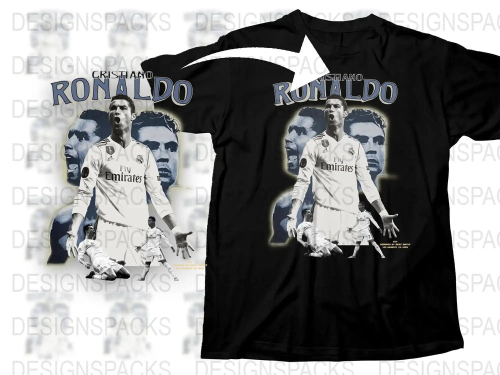 Cristiano Ronaldo T-Shirt, Real Madrid Legend, Football Icon Tee, Black Sports Shirt