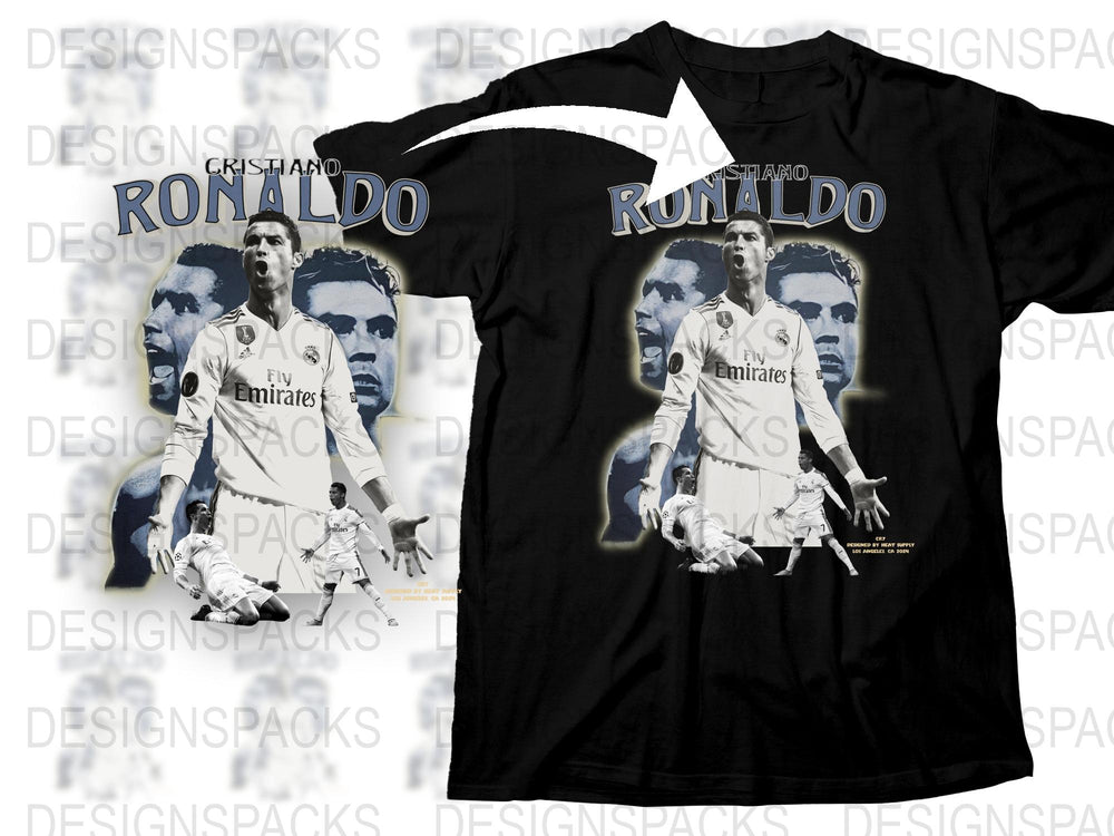 Cristiano Ronaldo T-Shirt, Real Madrid Legend, Football Icon Tee, Black Sports Shirt