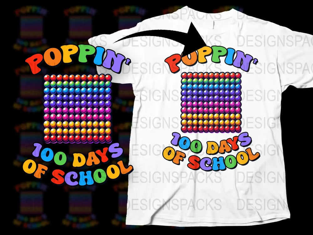 Colorful 100 Days of School T-Shirt, Kids Celebration Tee, Poppin' Pupils Graphic, Festive School Event Shirt