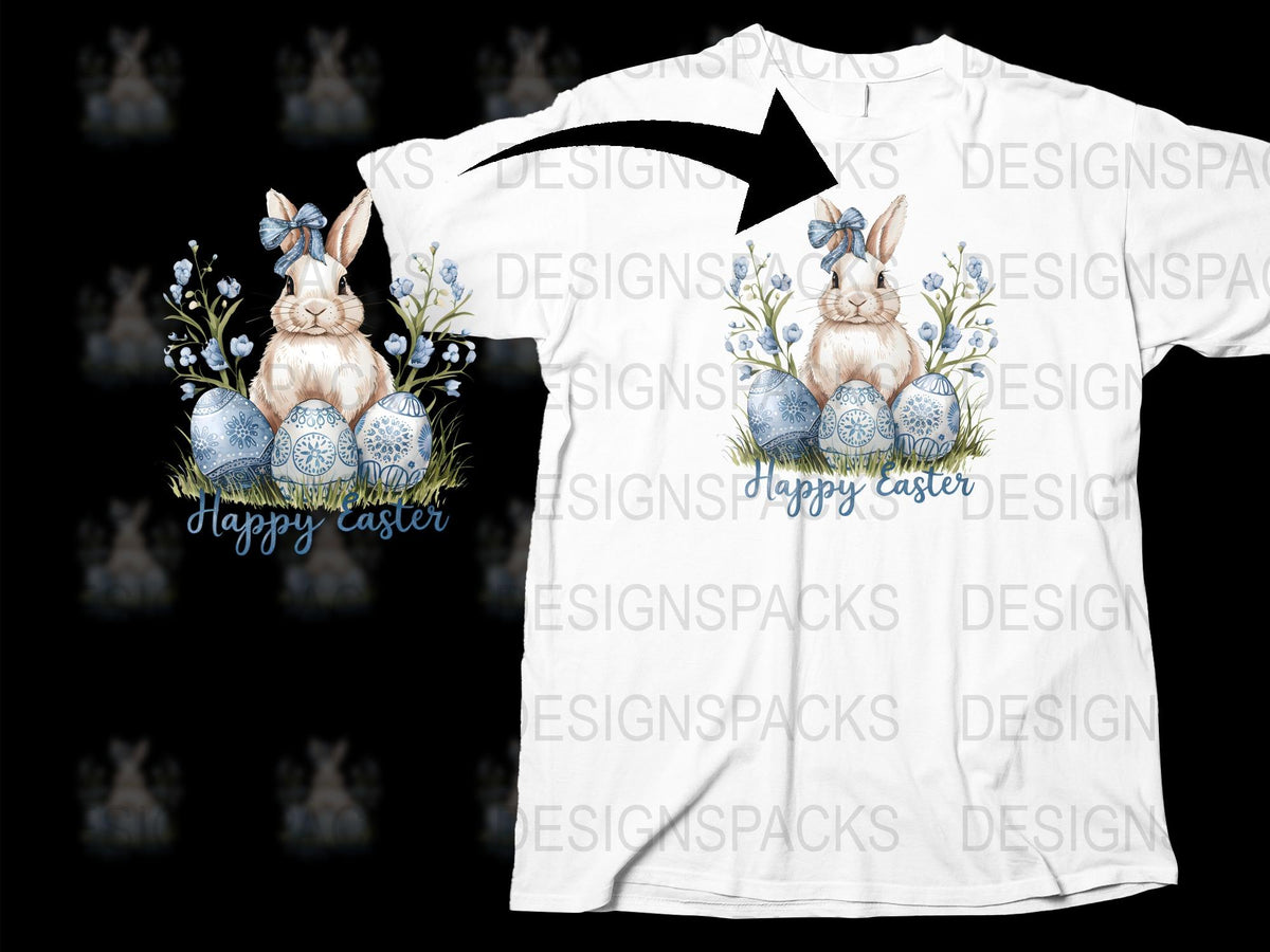 Happy Easter Bunny T-Shirt, Floral Rabbit Design, Spring Easter Egg Tee, Casual Festive Apparel
