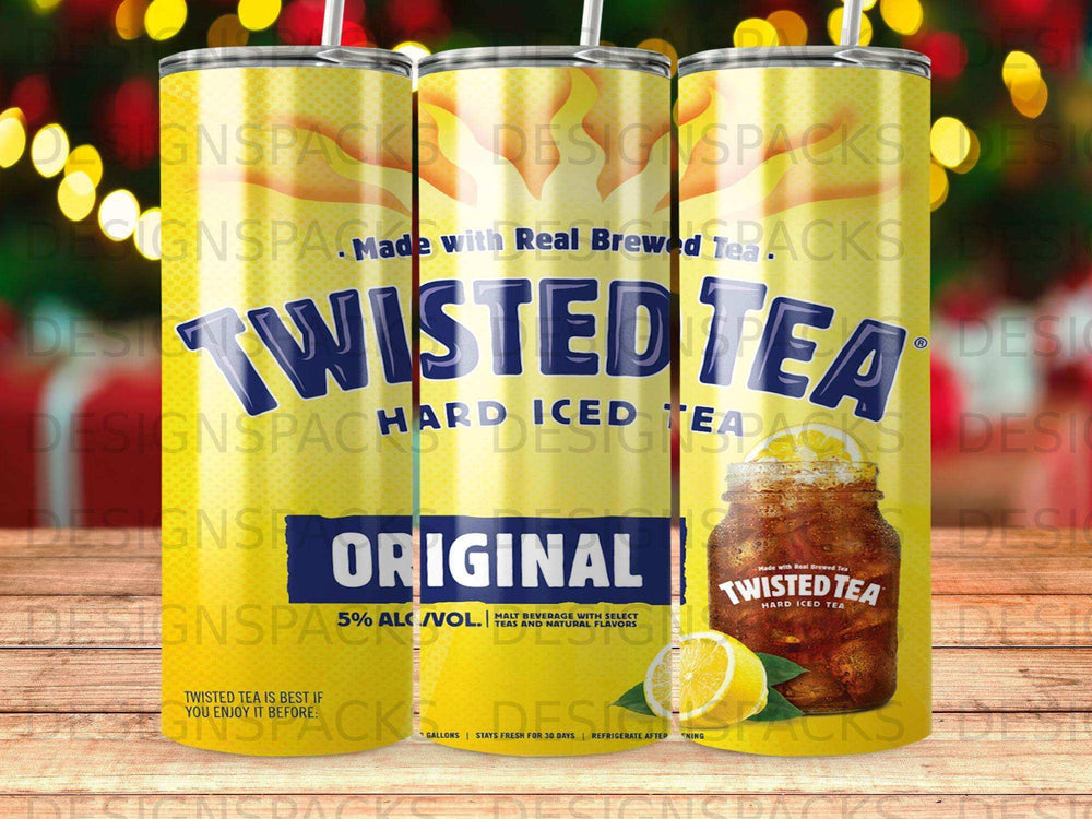 Twisted Tea Original hard iced tea can with lemon slice and branding.