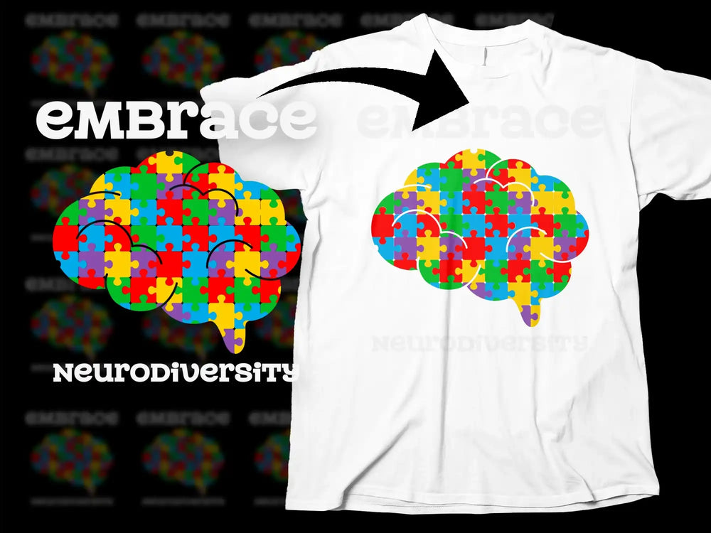 Neurodiversity Embrace Puzzle Brain T-Shirt, Colorful Autism Awareness Tee, Supportive Fashion, Unique Graphic Shirt Design