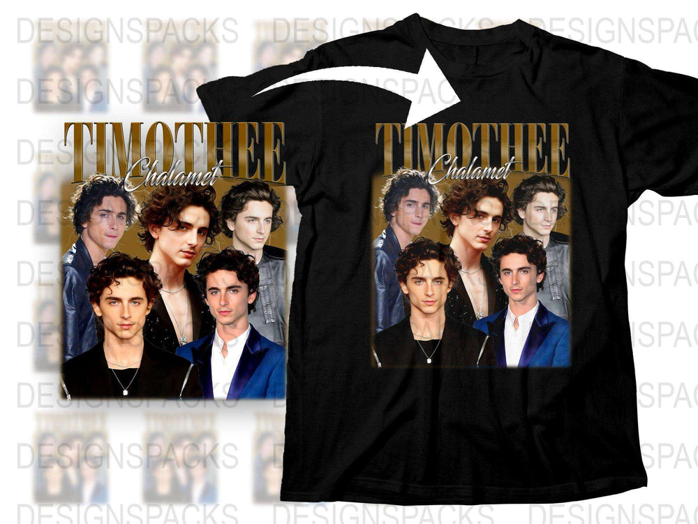 Timothee Chalamet Fan T-Shirt, Celebrity Photo Collage, Fashion Tee, Unisex Black Shirt
