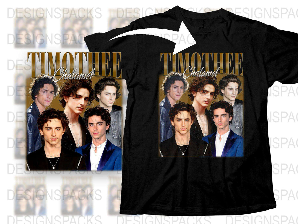 Timothee Chalamet Fan T-Shirt, Celebrity Photo Collage, Fashion Tee, Unisex Black Shirt