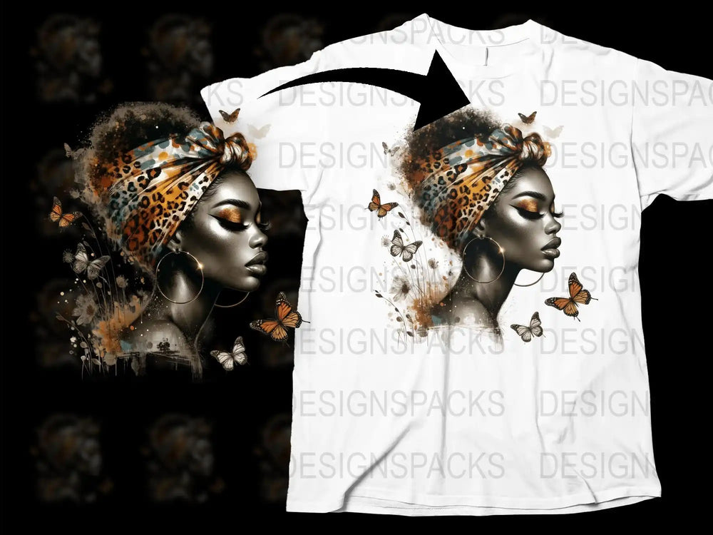 Women's Graphic Tee, Afrocentric Art T-Shirt, Butterfly Print, Stylish Fashion Top, Vibrant Summer Wear