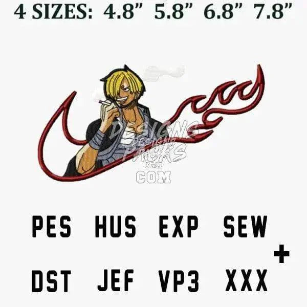 Sanji One Piece Swoosh Sport Anime Embroidery Design