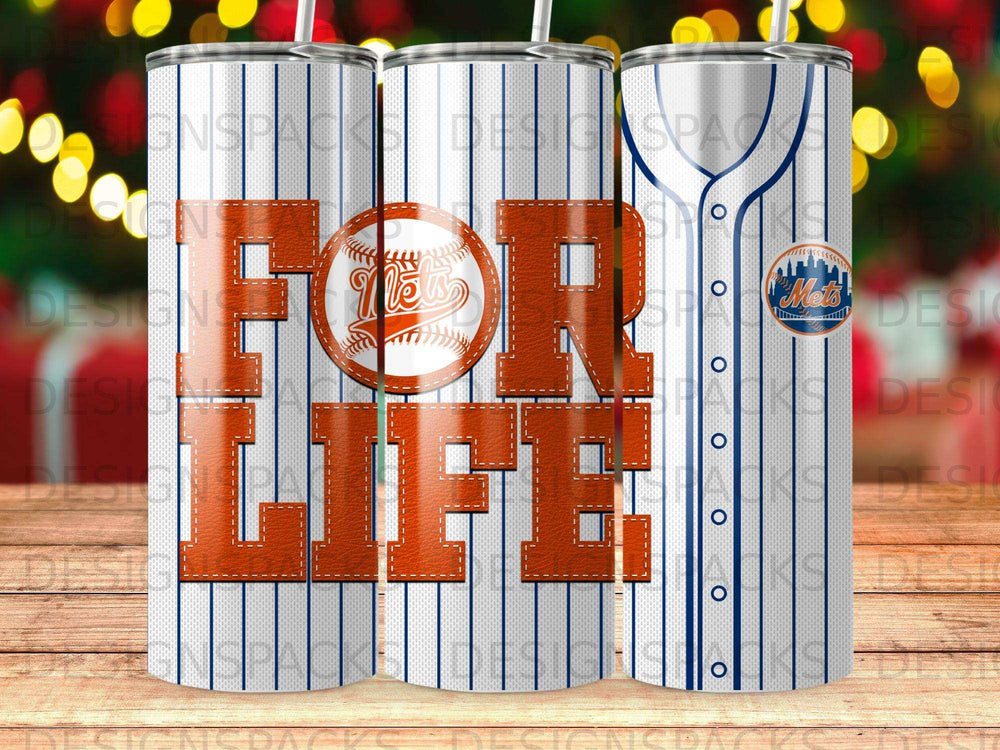 New York Mets "For Life" tumbler with team logo and pinstripe design.