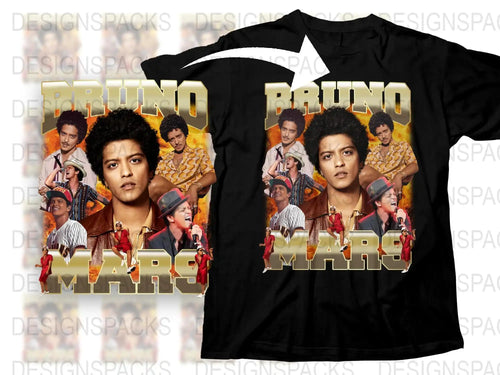 Bruno Mars Graphic T-Shirt, Vintage 90s Style Pop Music Tee, Retro Celebrity Fan Merchandise, Unisex Black Shirt