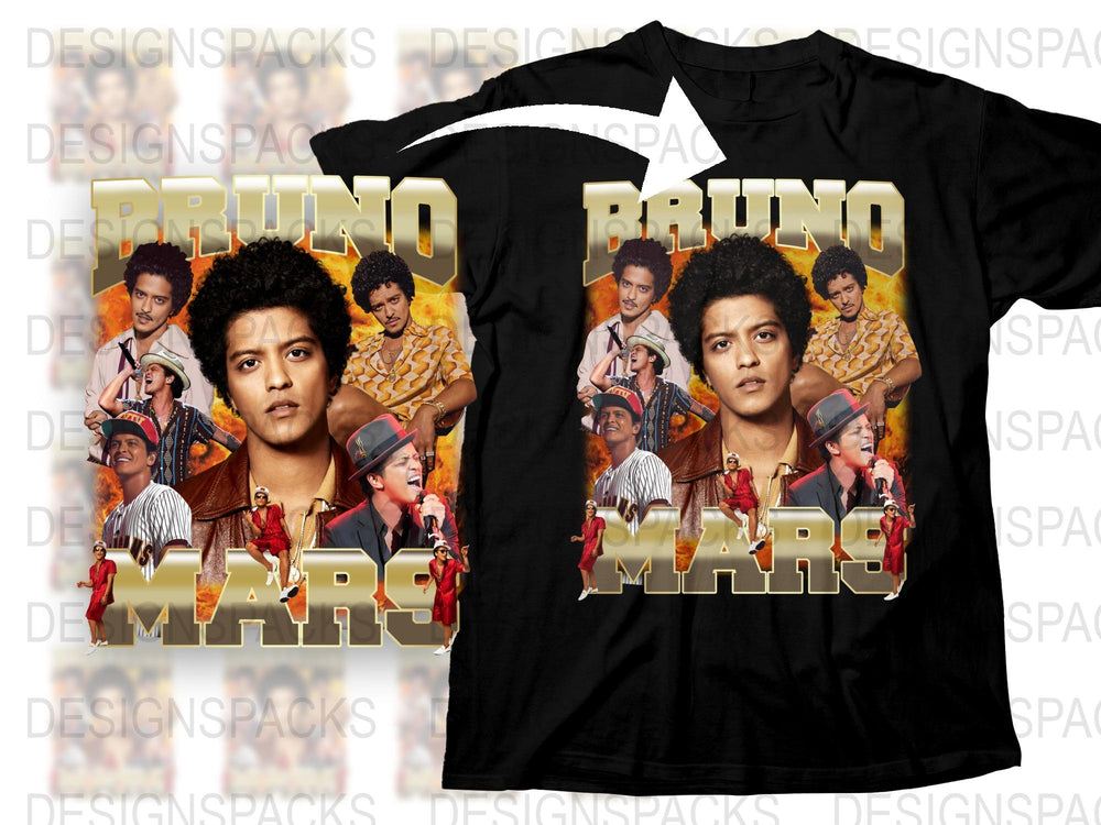 Bruno Mars Graphic T-Shirt, Vintage 90s Style Pop Music Tee, Retro Celebrity Fan Merchandise, Unisex Black Shirt