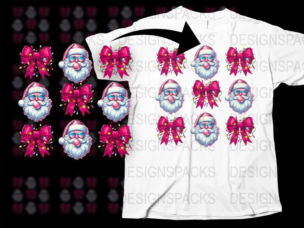 Festive Santa Claus T-Shirt, Christmas Holiday Graphic Tee, Red Bow, Men Women Kids Sizes