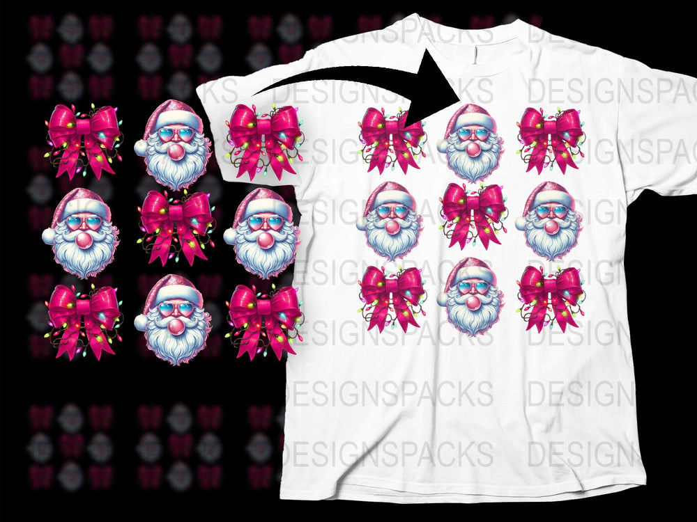 Festive Santa Claus T-Shirt, Christmas Holiday Graphic Tee, Red Bow, Men Women Kids Sizes