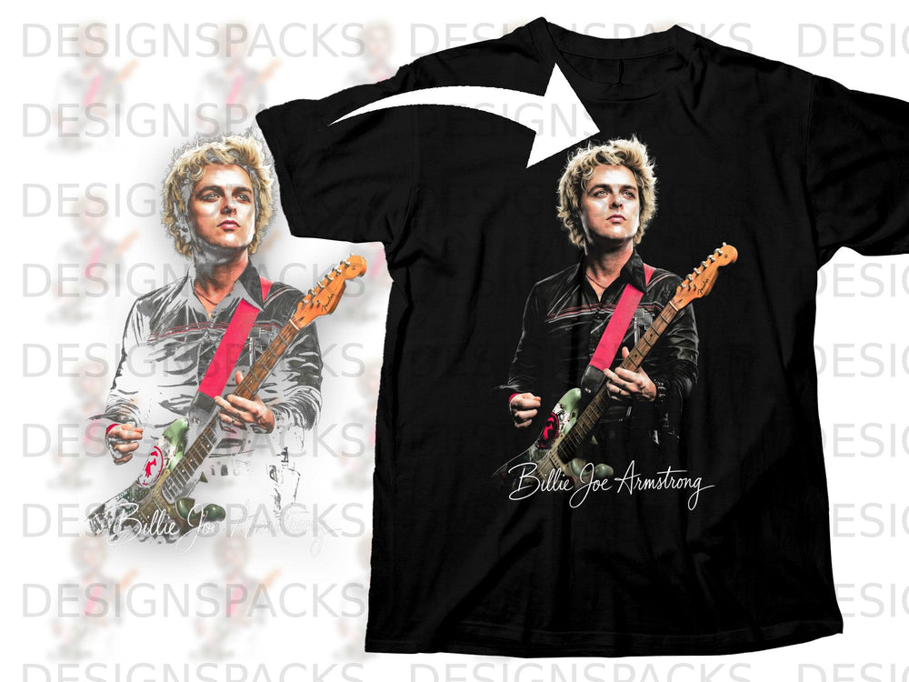 Black t-shirt with a graphic of Billie Joe Armstrong holding a guitar.