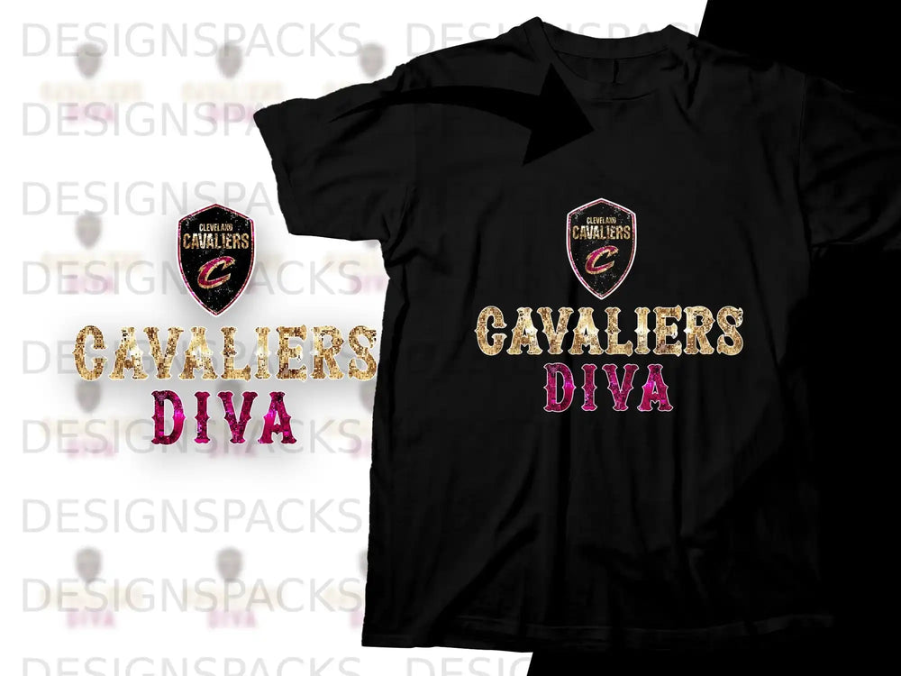 Cleveland Cavaliers Diva t-shirt with glitter accents on black fabric.