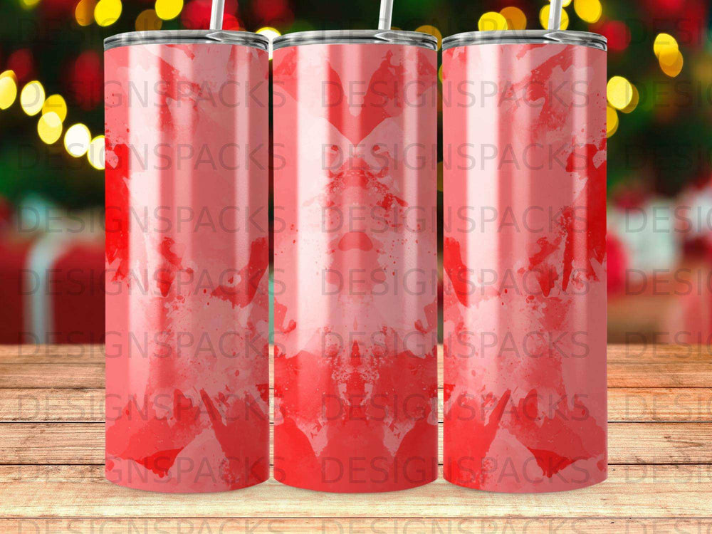 Three tumblers with a red, distressed watercolor design and "DESIGNSPACKS" watermark.
