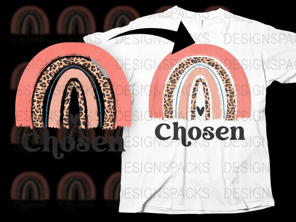 Retro Rainbow Graphic T-Shirt, Vintage Style 'Chosen' Text, Unisex Fashion Tee, Multi-Color Casual Wear