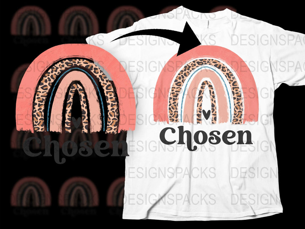 Retro Rainbow Graphic T-Shirt, Vintage Style 'Chosen' Text, Unisex Fashion Tee, Multi-Color Casual Wear