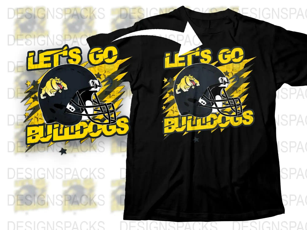 Let's Go Bulldogs Football T-Shirt, Black Graphic Tee, Sports Fan Apparel, Athletic Wear for Game Day