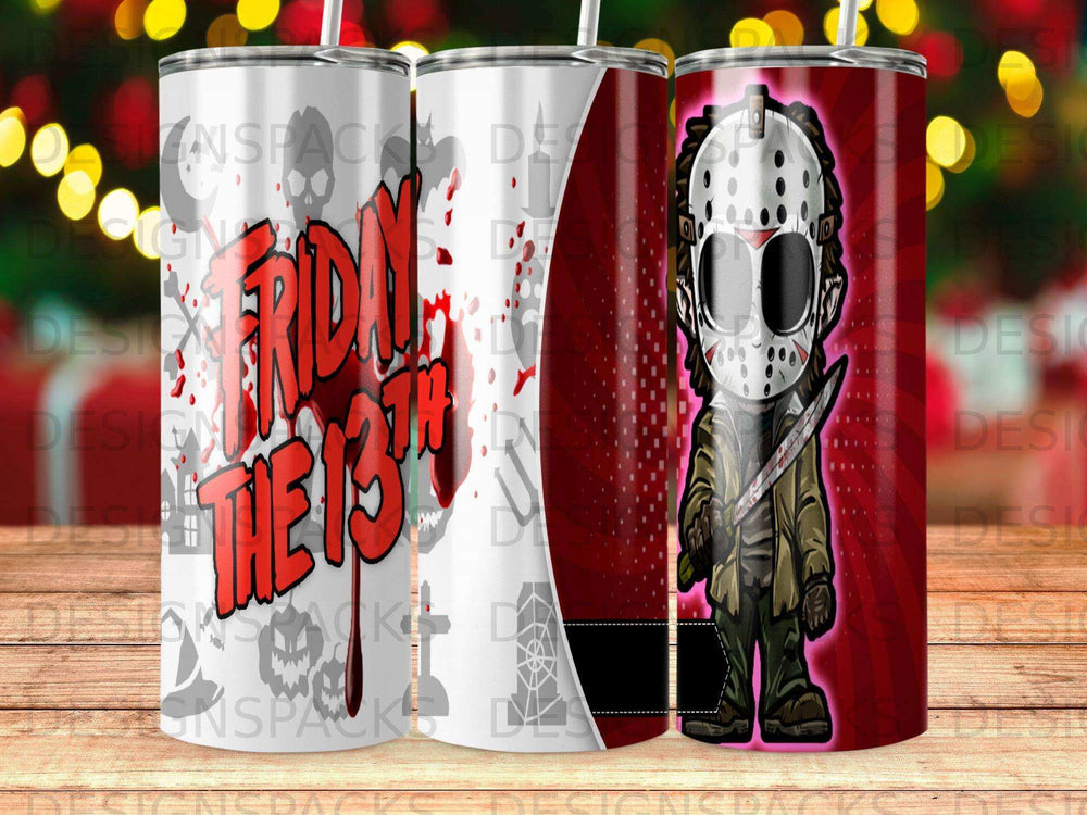 Friday the 13th Jason Voorhees tumbler with mask and machete.