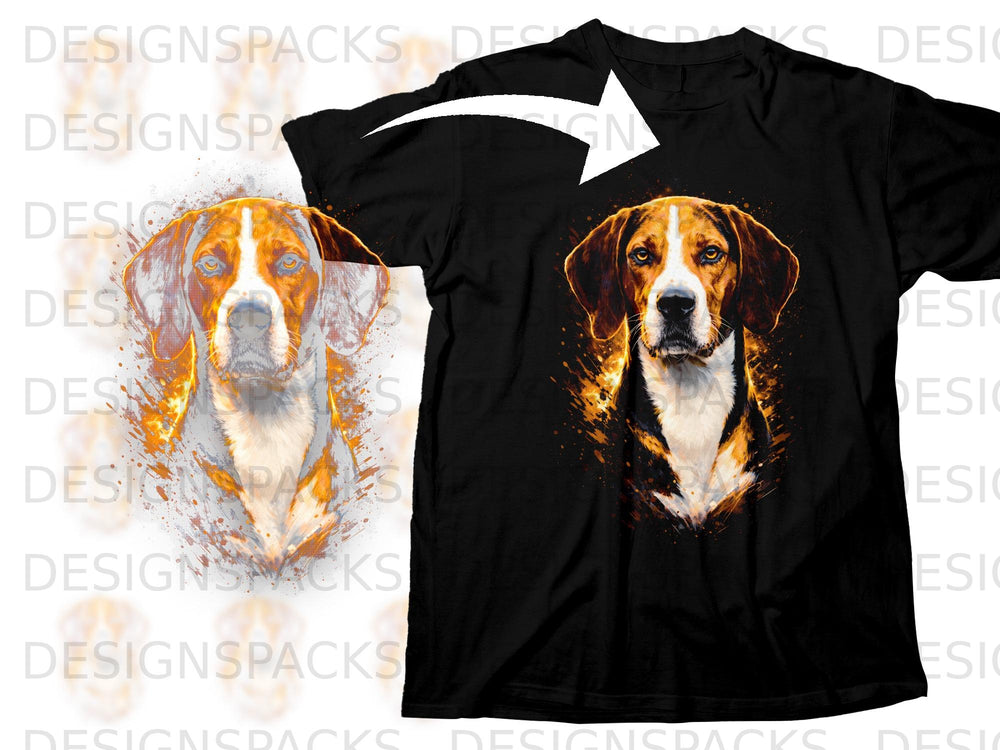 Black t-shirt featuring a watercolor-style portrait of a hound dog.