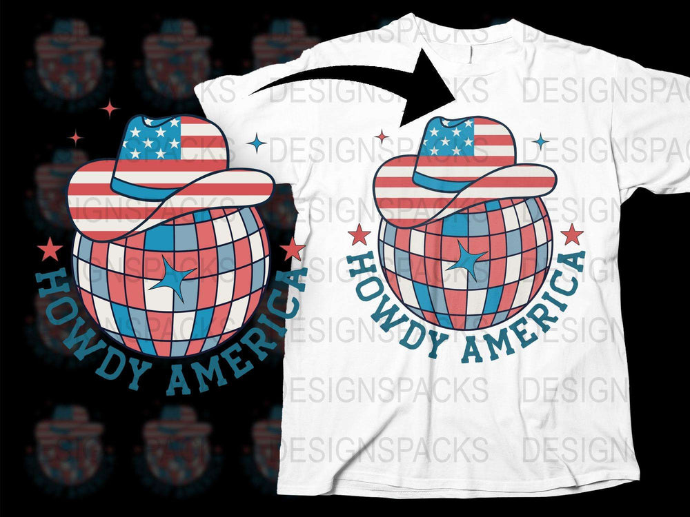 Howdy America Patriotic Disco Ball T-Shirt, USA Flag Star Design, Unisex Fashion Tee