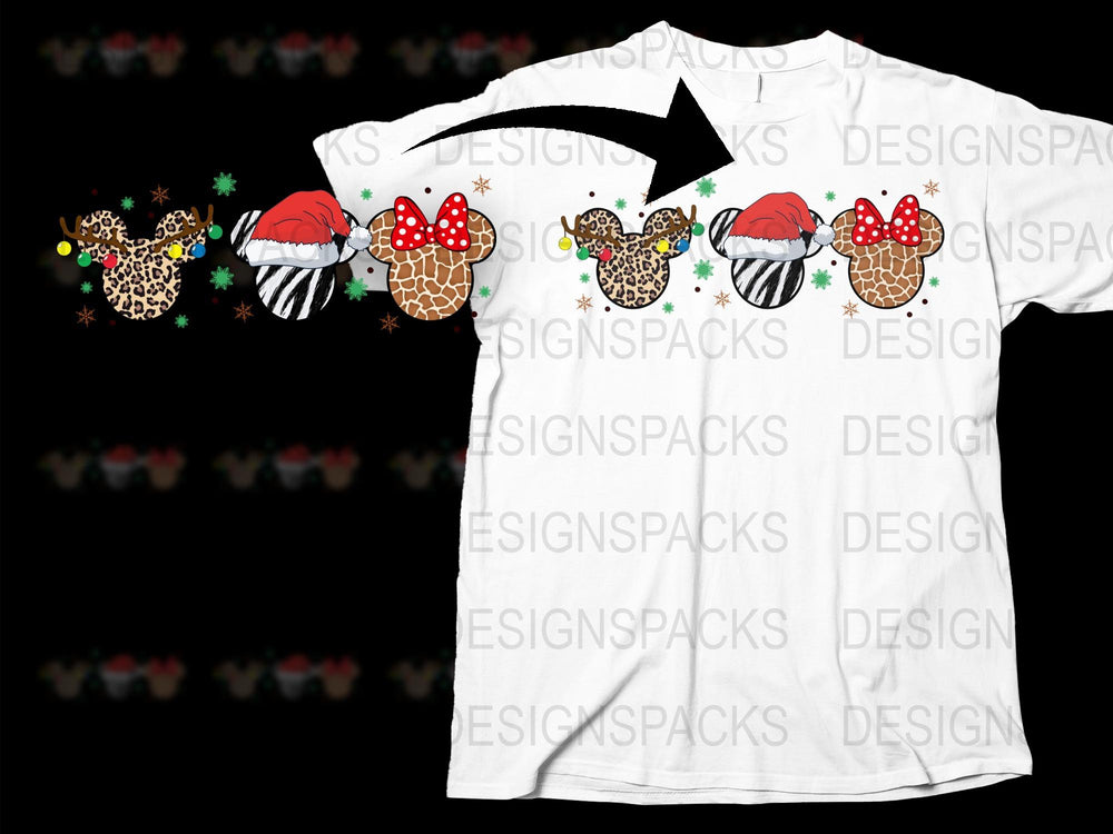 Christmas T-Shirt with Festive Animal Print, Snowflakes, and Candy Canes, Holiday Graphic Tee