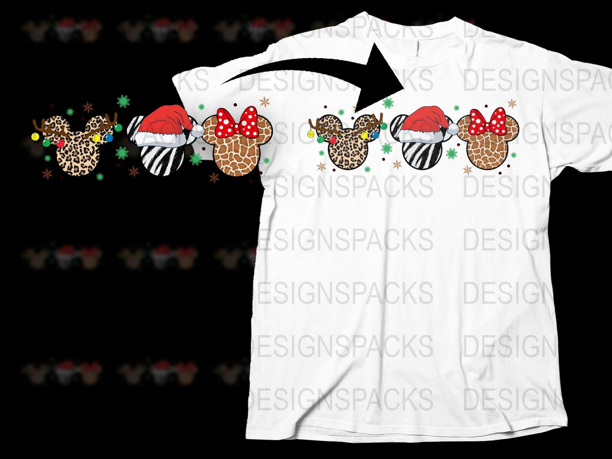 Christmas T-Shirt with Festive Animal Print, Snowflakes, and Candy Canes, Holiday Graphic Tee