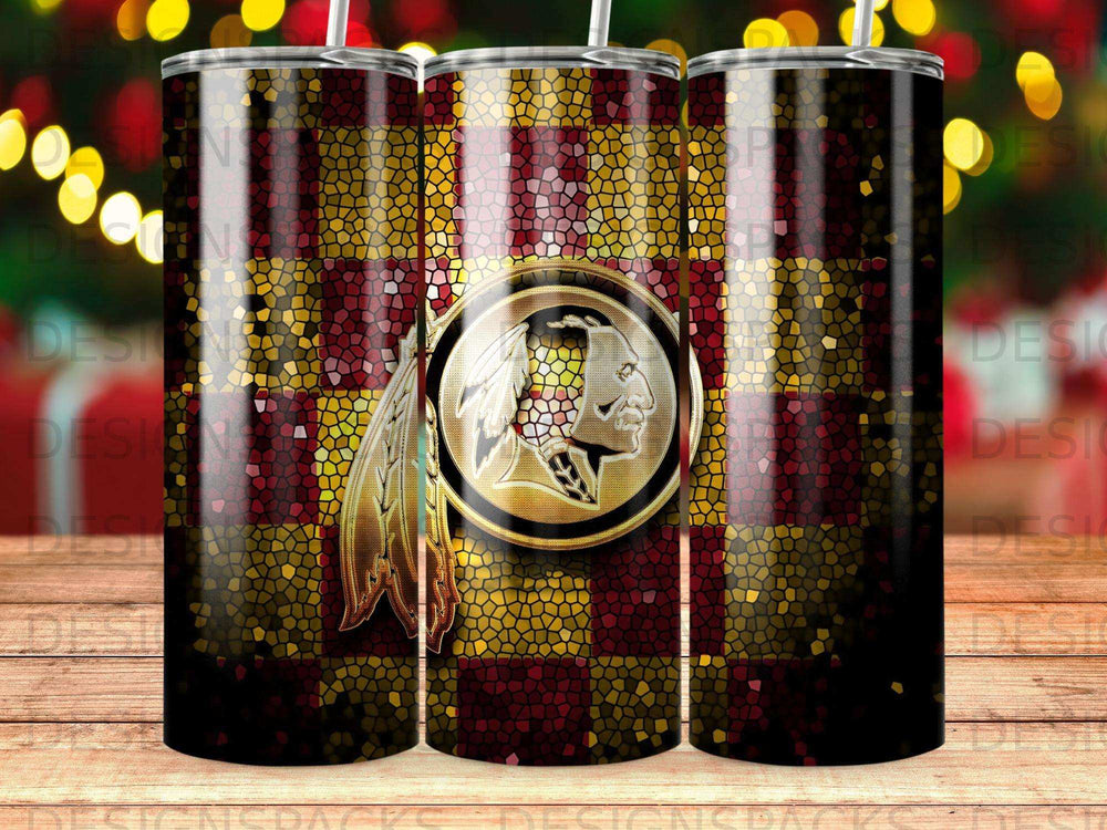 Washington Redskins logo on a stained-glass pattern tumbler.