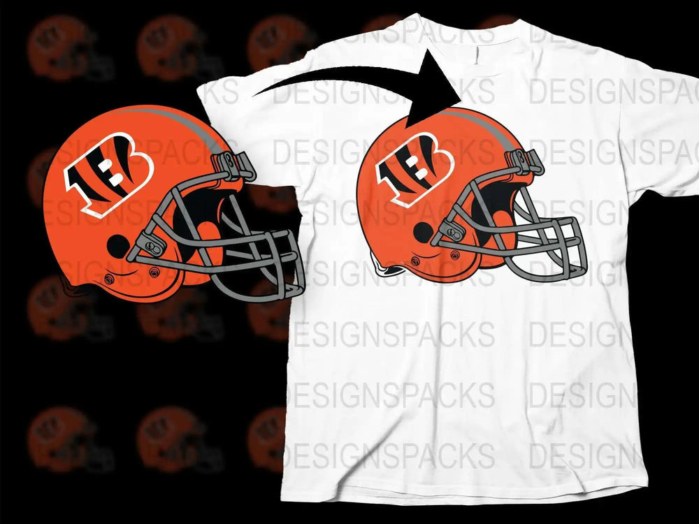 Cincinnati Football Helmet Graphic T-Shirt, Sports Fan Apparel, Orange Black Design, Casual Wear