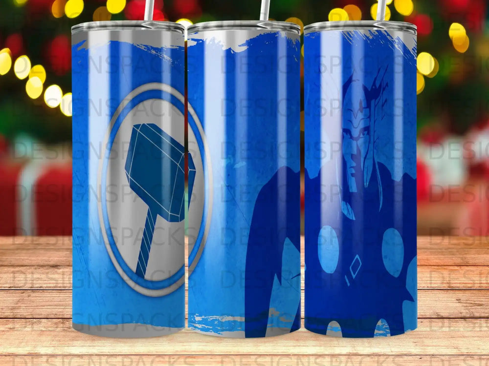 Thor's hammer, Mjolnir, on a blue gradient tumbler.