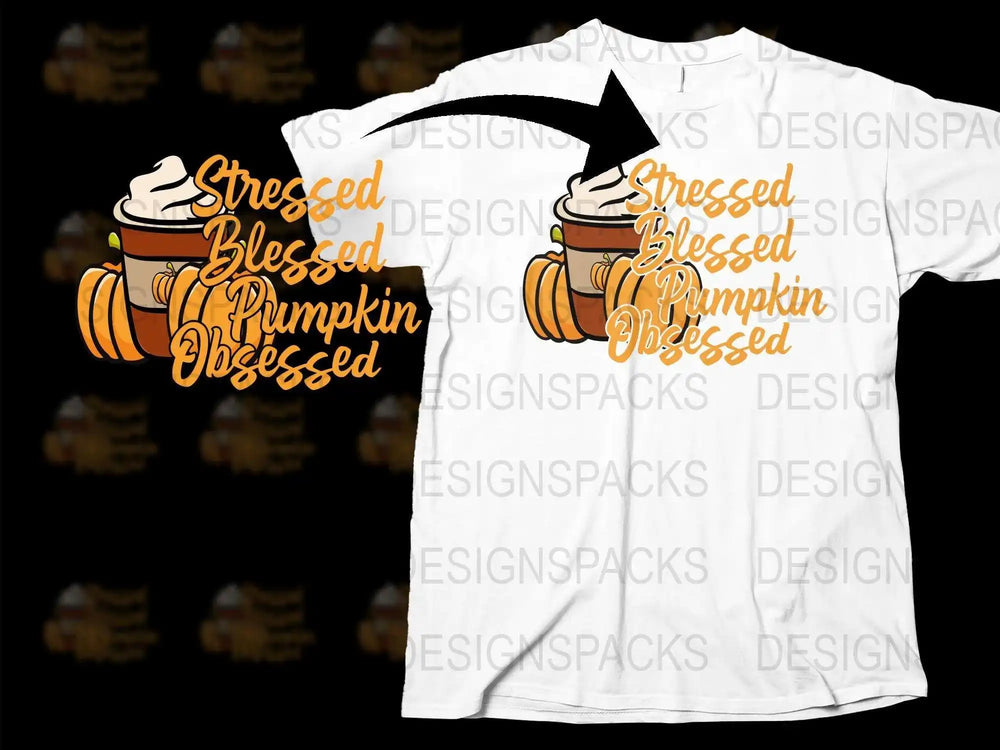 Stressed Blessed Pumpkin Obsessed T-Shirt, Fall Autumn Graphic Tee, Halloween Shirt, Thanksgiving Fashion Top, Unisex Apparel