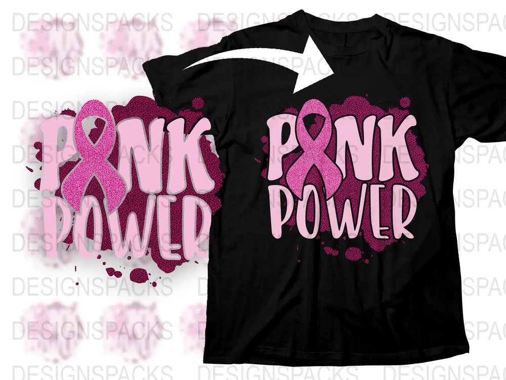 Pink Power T-Shirt, Glitter Breast Cancer Awareness Ribbon, Supportive Tee for Women, Sparkling Graphic Design Top