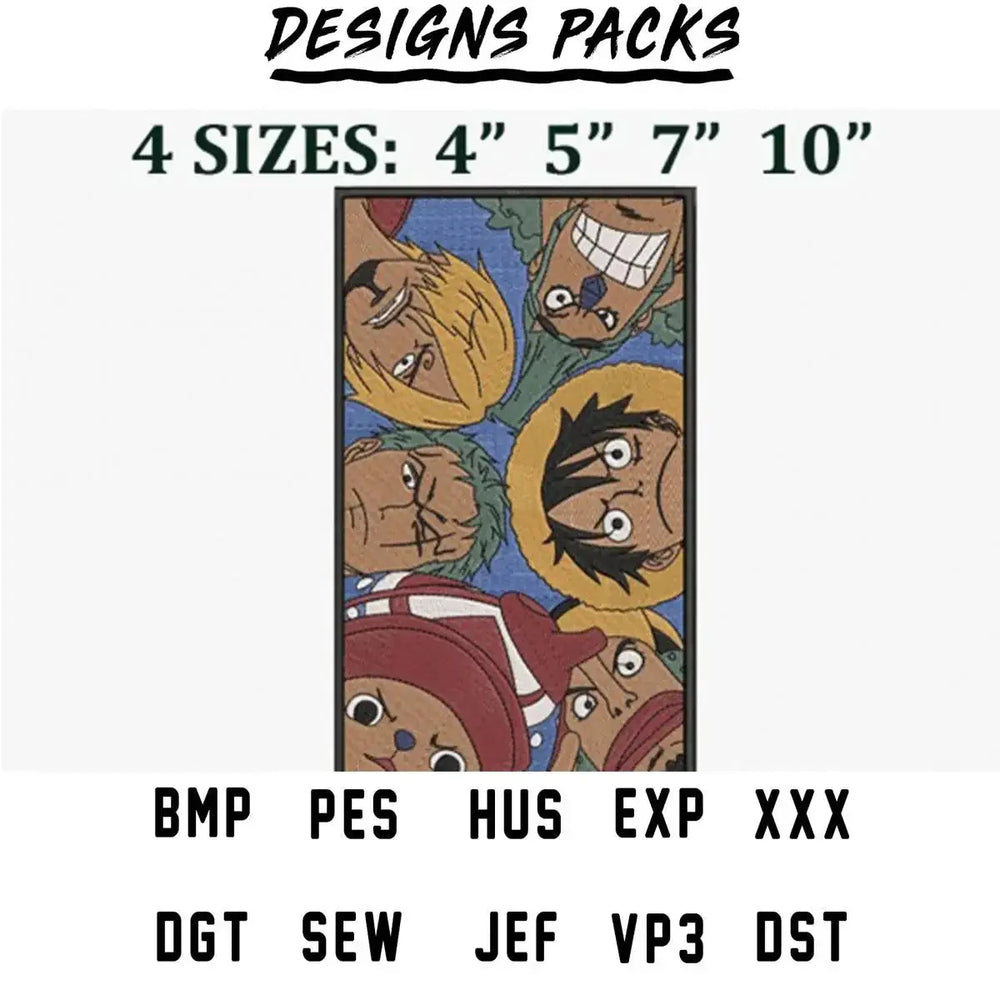 One Piece Pirate Team Anime Embroidery Design