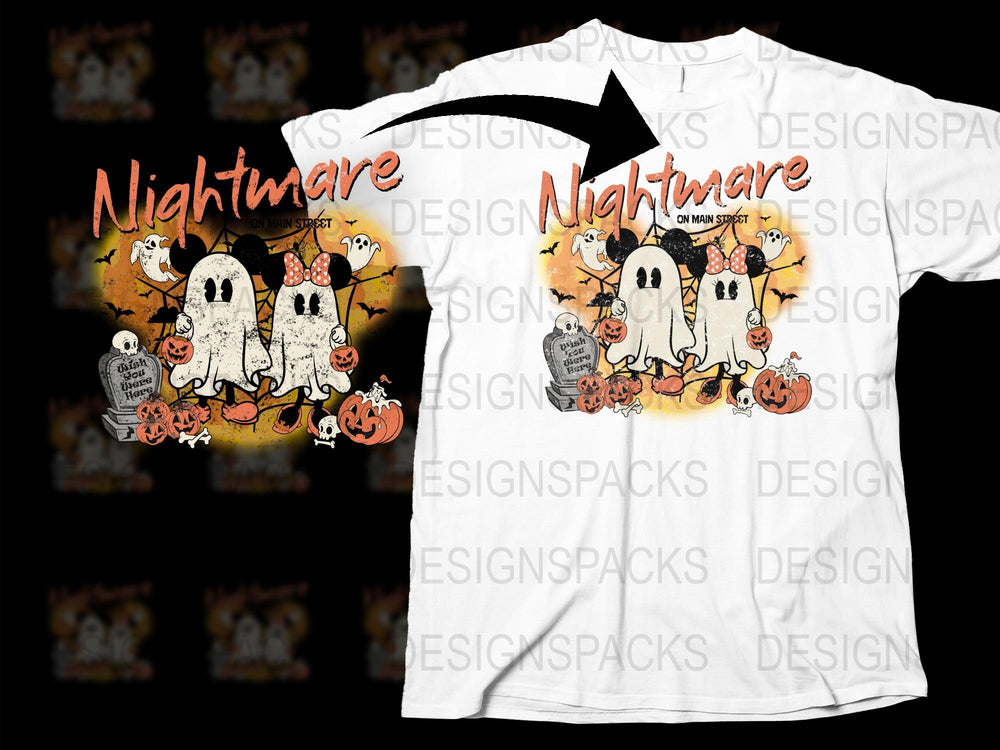 Halloween Ghost T-Shirt, Spooky Nightmare Graphic Tee, Pumpkin and Bat Design, Fall Season Clothing for All Ages