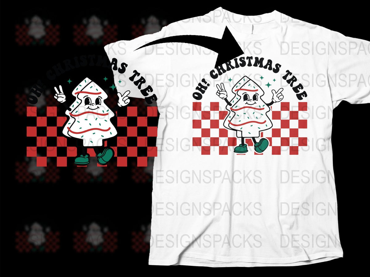 Christmas Tree T-Shirt, Festive Holiday Graphic Tee, Santa Claus Pattern, Unisex White Shirt