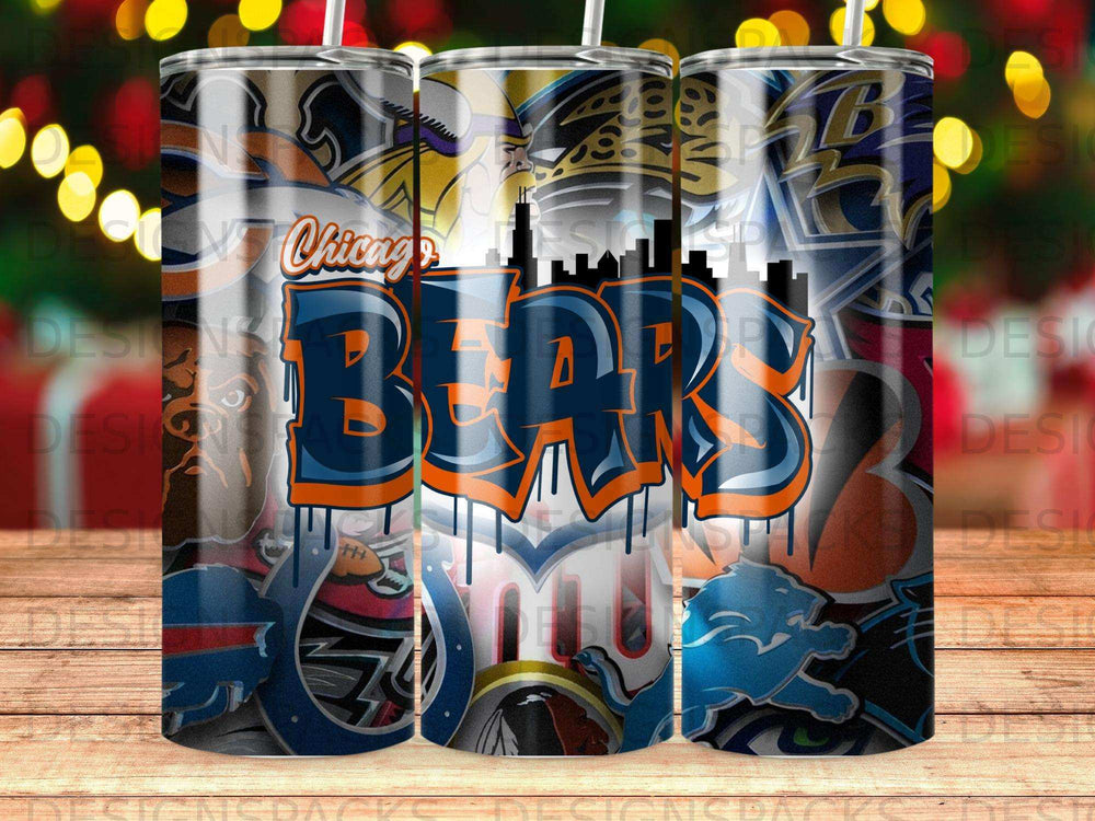 Chicago Bears logo and team graphics on a cylindrical tumbler.