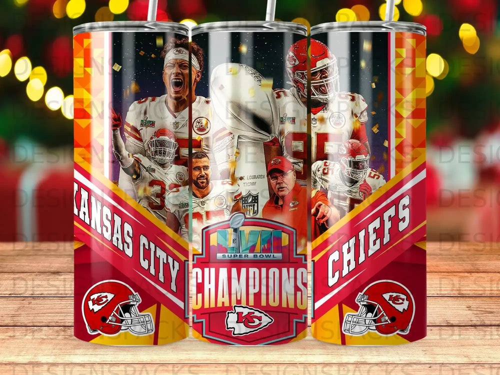 Kansas City Chiefs Super Bowl Champions trophy with Patrick Mahomes.