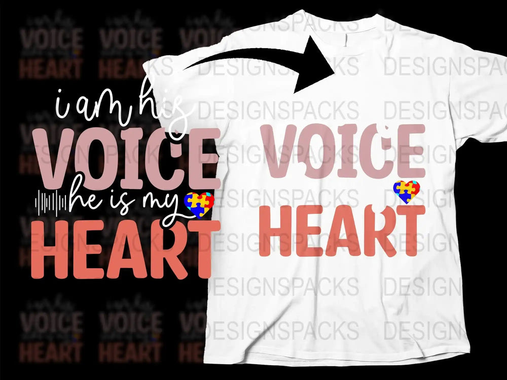 Autism Awareness T-Shirt, Voice Heart Puzzle Piece Design, Supportive Family Tee, Unisex Adult Clothing