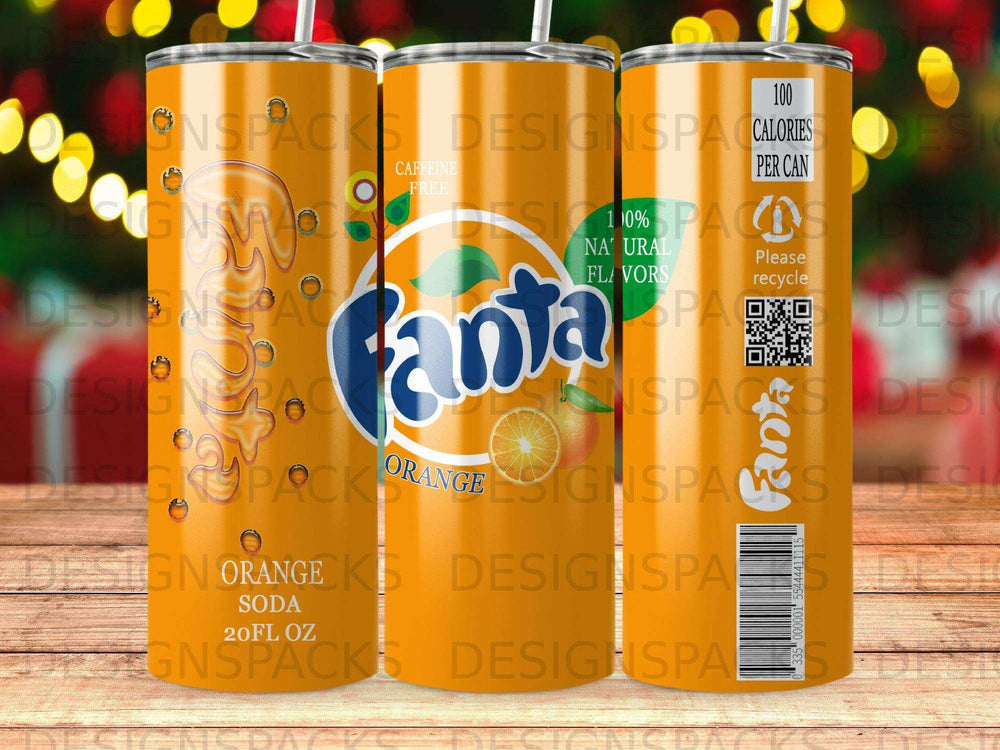 Fanta Orange soda 20 fl oz can with "100 Calories Per Can" label.