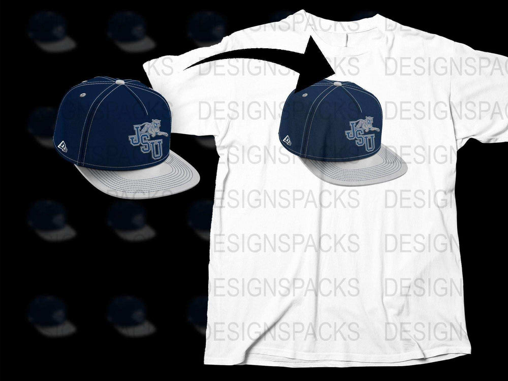 College Team Logo T-Shirt and Snapback Hat Set, Navy Blue and White, Sports Fan Gear