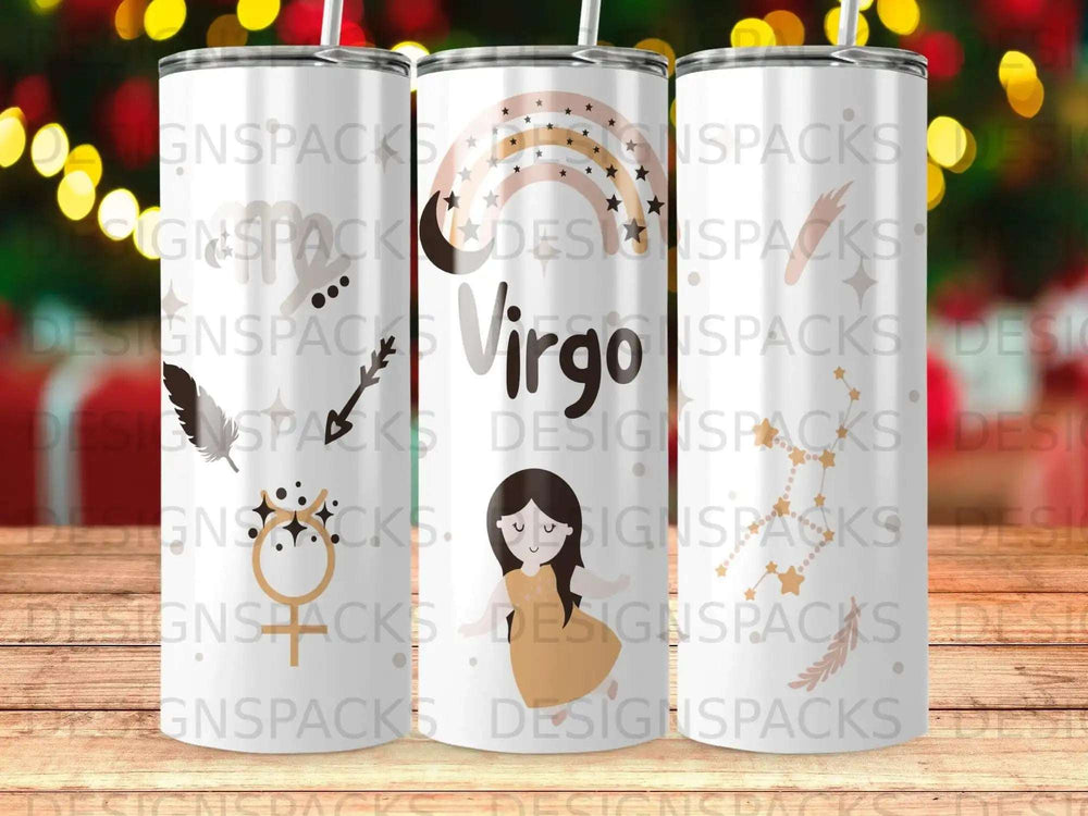 Virgo constellation with a girl and stars on a white tumbler.