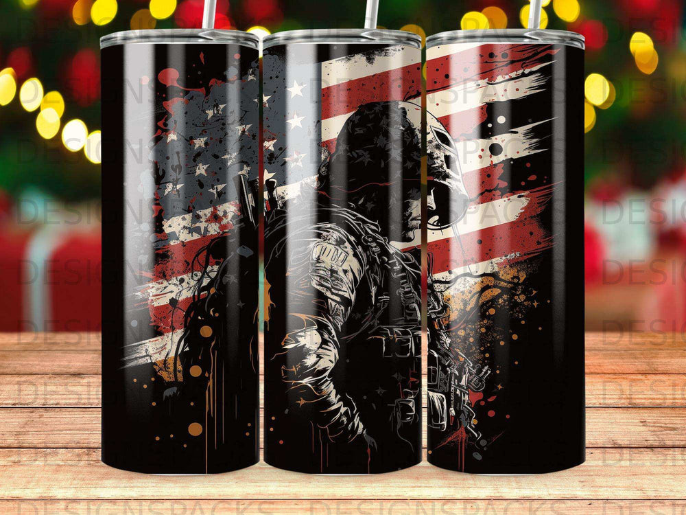 Soldier in front of American flag with distressed texture.