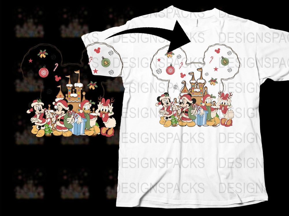 Disney Christmas T-Shirt, Cartoon Character Holiday Tee, Family Matching Outfits, Festive Kids and Adults Apparel