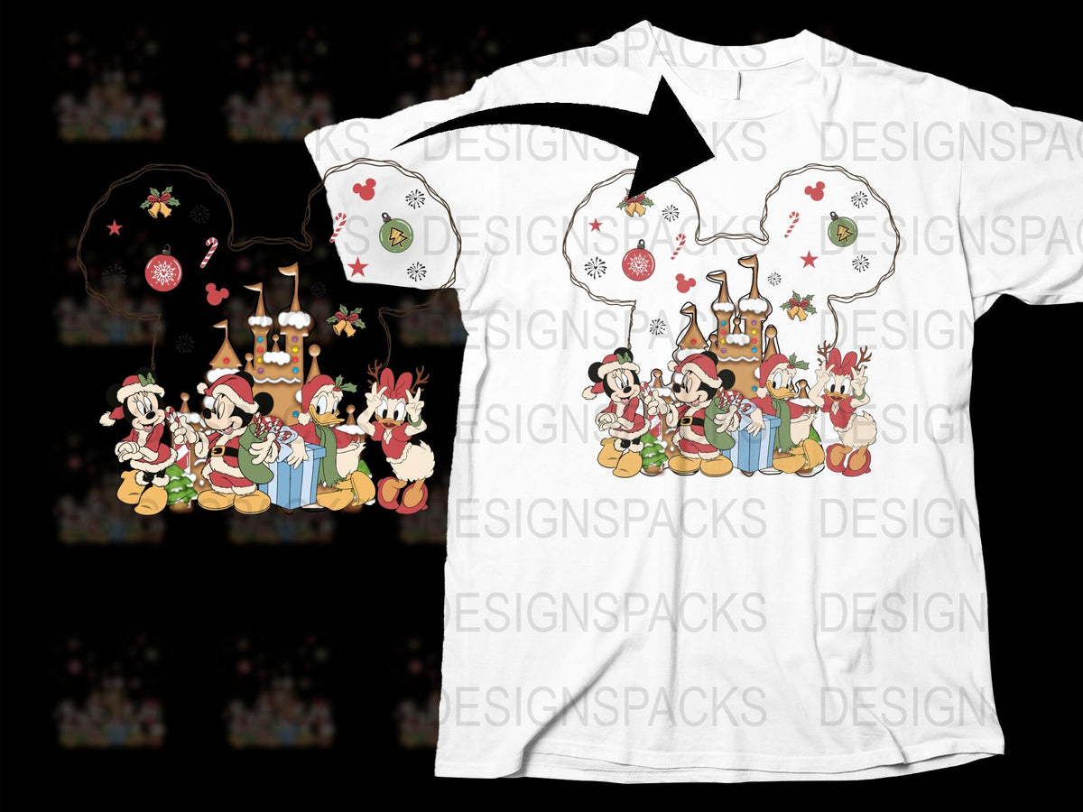 Disney Christmas T-Shirt, Cartoon Character Holiday Tee, Family Matching Outfits, Festive Kids and Adults Apparel