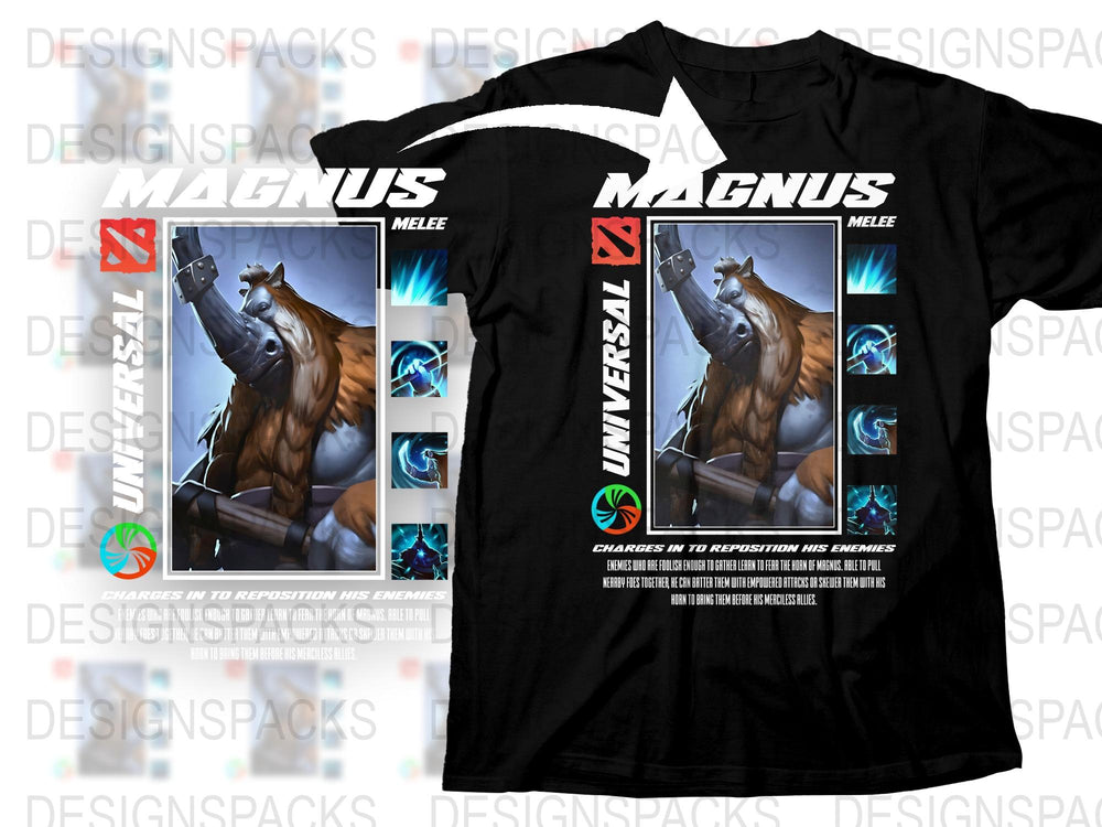 Universal Magnus Melee Horse Graphic T-Shirt, Cool Digital Art Tee, Gamer Fashion, Unique Animal Design Shirt