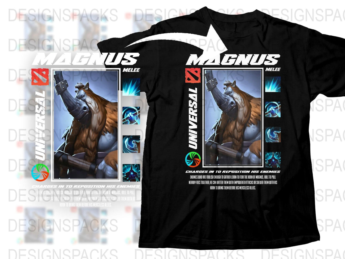 Universal Magnus Melee Horse Graphic T-Shirt, Cool Digital Art Tee, Gamer Fashion, Unique Animal Design Shirt