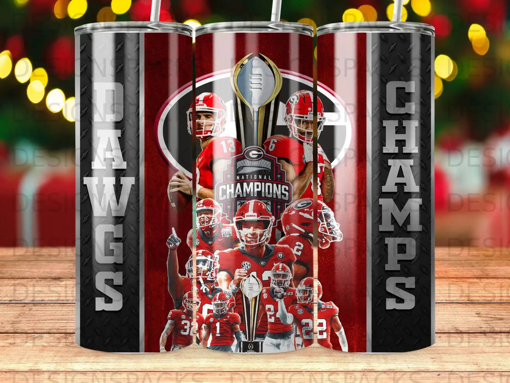 Georgia Bulldogs football team celebrating National Championship win with trophy.