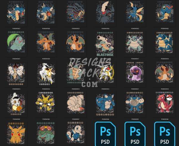 Print-ready Pokémon designs for DTF, DTG, embroidery, and tumbler wraps in PNG, PES, SVG formats